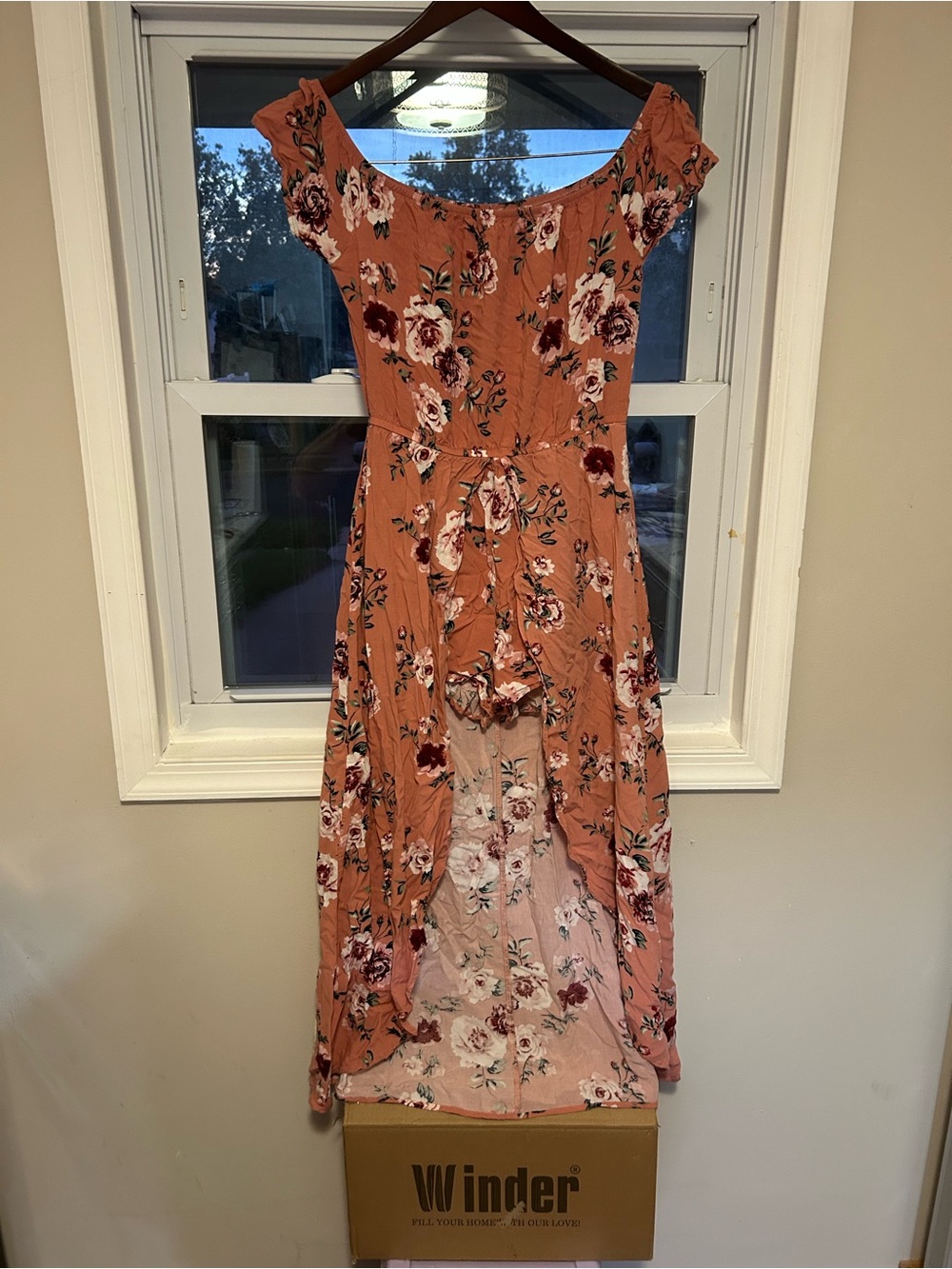 Floral Blush Pink Off-Shoulder High-Low Dress Size Medium
